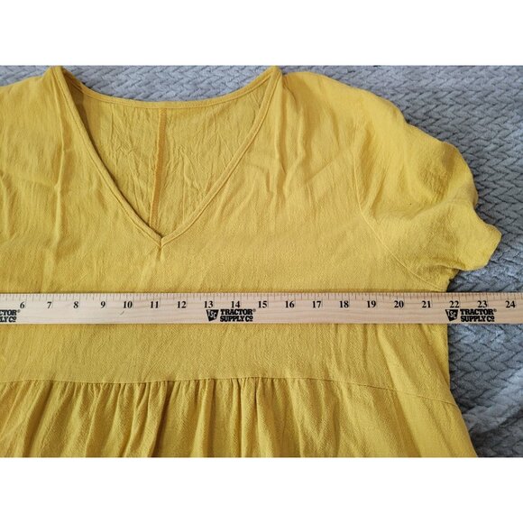 Yellow Cotton Boho Tiered Maxi Dress With V-Neck Short Sleeves 2XL - Picture 5 of 9